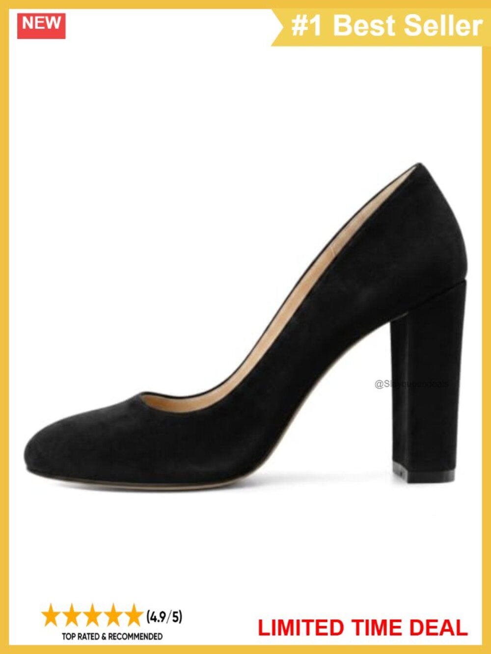 Women's Round Toe Block Heel Pumps Slip On Chunky High Heels Dress Shoes